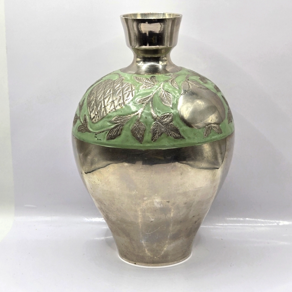 Handmade Vintage Metal Floral Vase Art Nouveau Made in India 8.5" H , Heavy